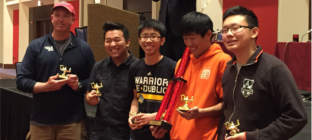 Arcadia with their first-place trophy from the 2015 High School National Championship Tournament