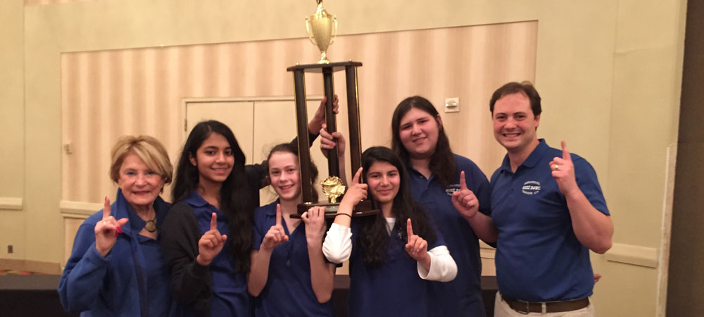 Middlesex with their first-place trophy from the 2016 Middle School National Championship Tournament