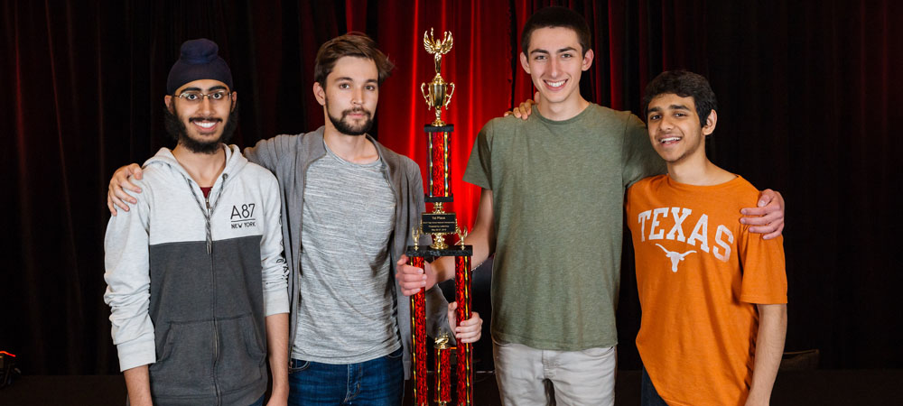 Plano West A with their first-place trophy from the 2018 High School National Championship Tournament, powered by LetterOne