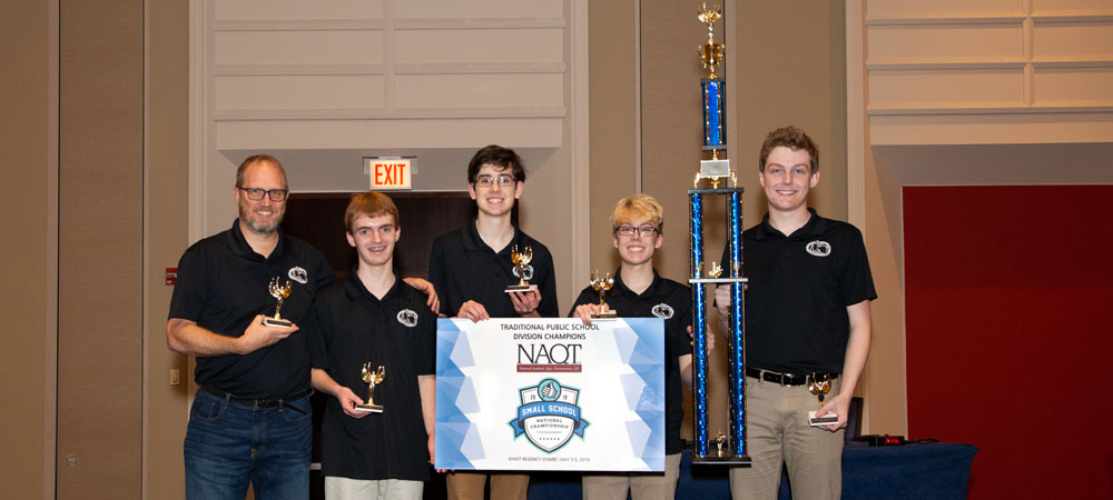 Glasgow&nbsp;A with their First-Place Traditional Public Schools Division trophy from the 2019 Small School National Championship Tournament