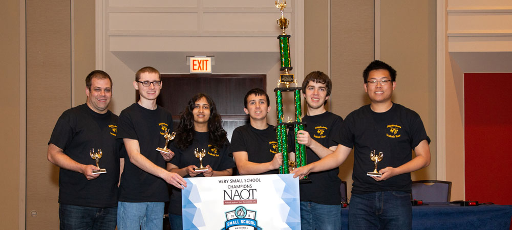 Middlesboro with their First-Place Very Small School trophy from the 2019 Small School National Championship Tournament