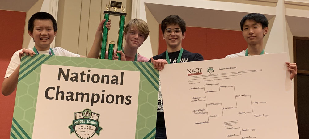 W.&nbsp;L. Chenery Middle School with their first-place trophy from the 2023 Middle School National Championship Tournament
