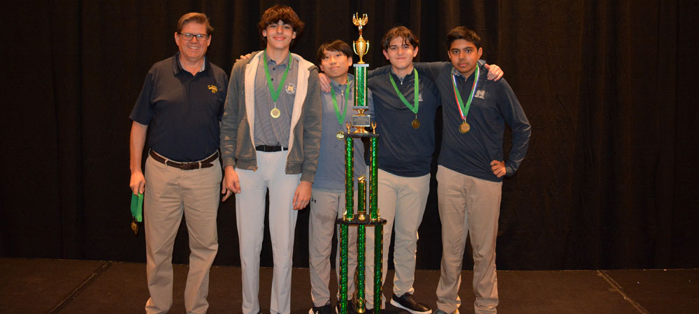St.&nbsp;Mark’s School of Texas’ A&nbsp;team with their first-place trophy from the 2026 Middle School National Championship Tournament