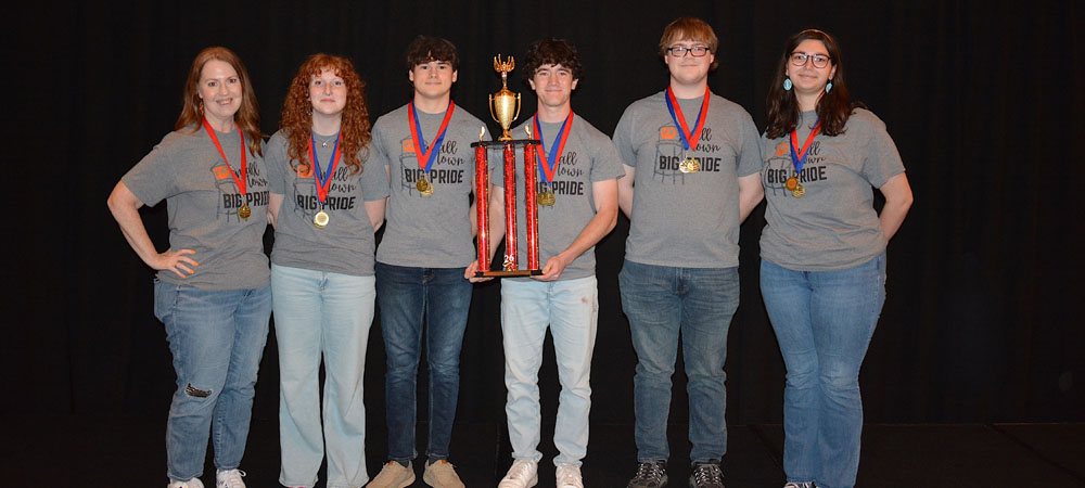 New Berlin with their First-Place Very Small School trophy from the 2026 Small School National Championship Tournament